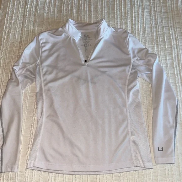 Huk Icon X Fishing Pullover White Womens Size M Long Sleeve UPF 50+ 1/4 Zip - Picture 2 of 7